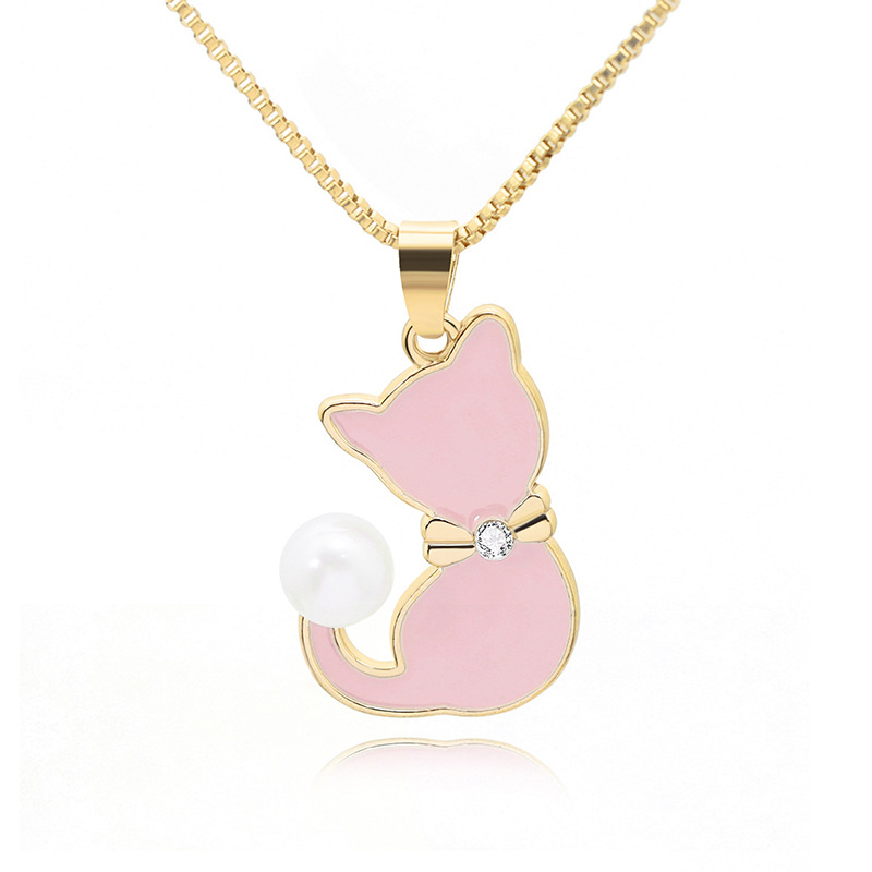 Collier Chaîne De Clavicule Sauvage Mignon Dessin Animé Alliage Gouttes Chat Perle Nouvelle Chaîne De Clavicule En Gros Nihaojewelry display picture 9