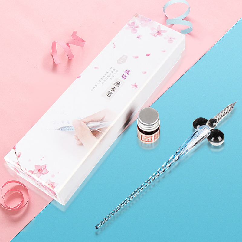 Glass pen Silver Glitter powder Square Dip pen Male and female friends gift originality manual exquisite Gift pen Gift box