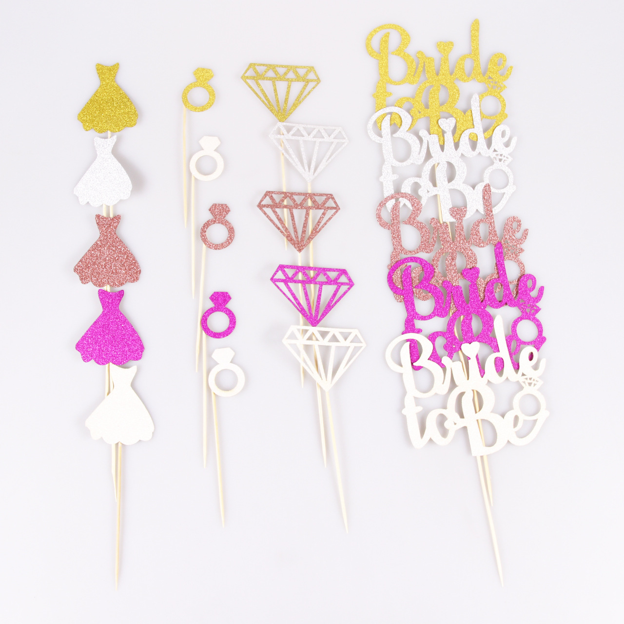 创意bride to be 纱裙 戒指 钻石 蛋糕插牌套装 订婚单身派对装饰