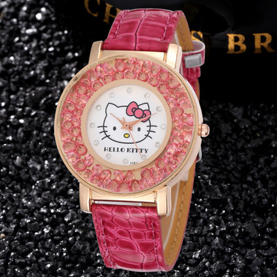 Hot AliExpress Hello Kitty girl student watch Belt leisure time Quartz watches Full bore children Cartoon form