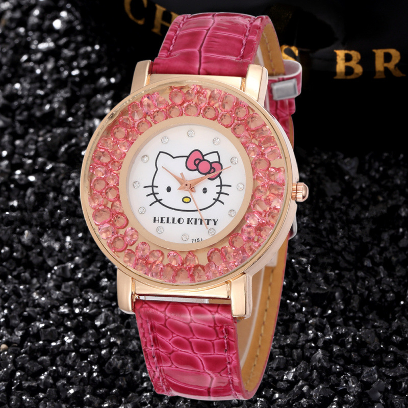 Hot AliExpress Hello Kitty girl student watch Belt leisure time Quartz watches Full bore children Cartoon form
