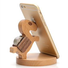 創意木質手機支架功夫小子櫸木懶人手機支架馬上有錢卡通手機底座