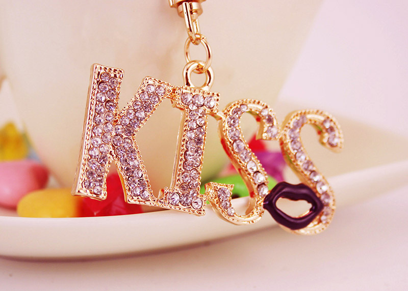 32g Weight Alloy, Metal Material Constellation Pattern Women'S Gender Pink, Purple, Red, Blue Color Diamonds Kiss Lips Mouth Women's Car Keychain 8