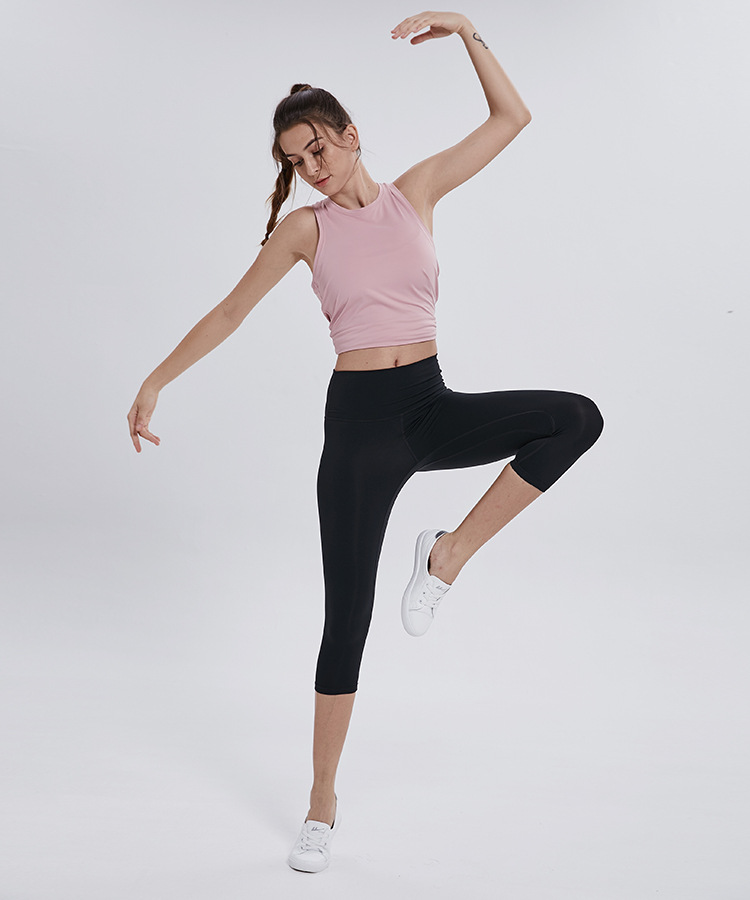 Pantalon de Yoga Double face, simple mouture, couleur chair, Capris, sport, course à pied, Fitness, collants élastiques à séchage rapide, nouvelle collection 2022_voghion.com