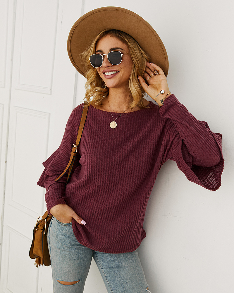 fashion women s autumn and winter solid color T-shirt sweater NSKA2145