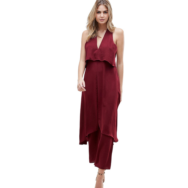 Sexy double-deck sleeveless pants with V-neck and back 