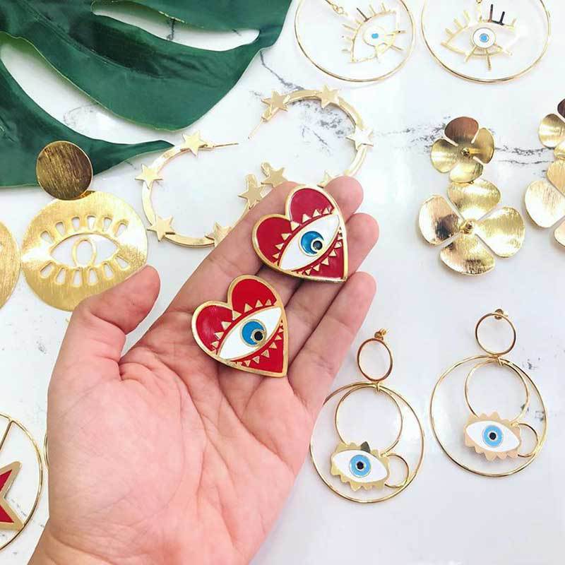 Devil's Eye Heart-Shaped Ear Studs