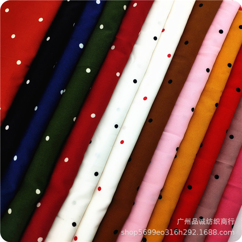 100D四面弹波点印花 0.5cm圆点雪纺印花布 夏季衬衫连衣裙面料