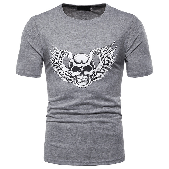 short-sleeved T-shirt chest dynamic drag racing skull printing  