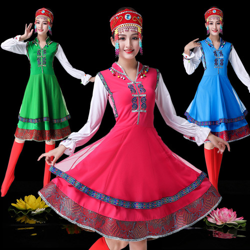 Mongolian women's clothing adult ethnic minority performance attire Tibetan dance stage costume Mongolian robe large skirt modern