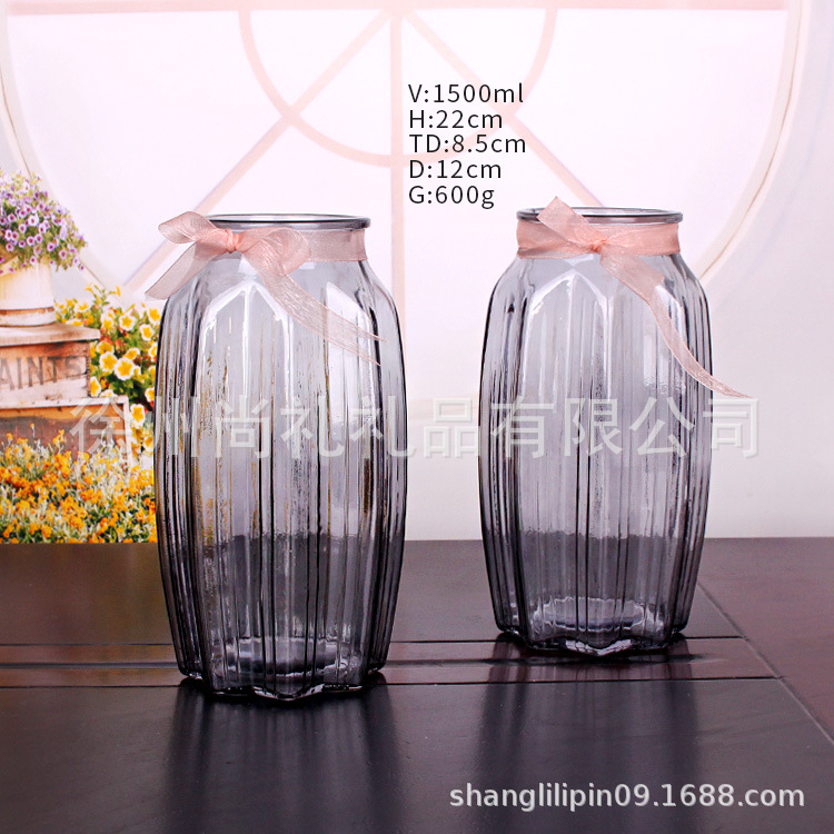可设计logo瓶型厂家供应1500ML  简约北欧风现代花瓶喷涂玻璃瓶