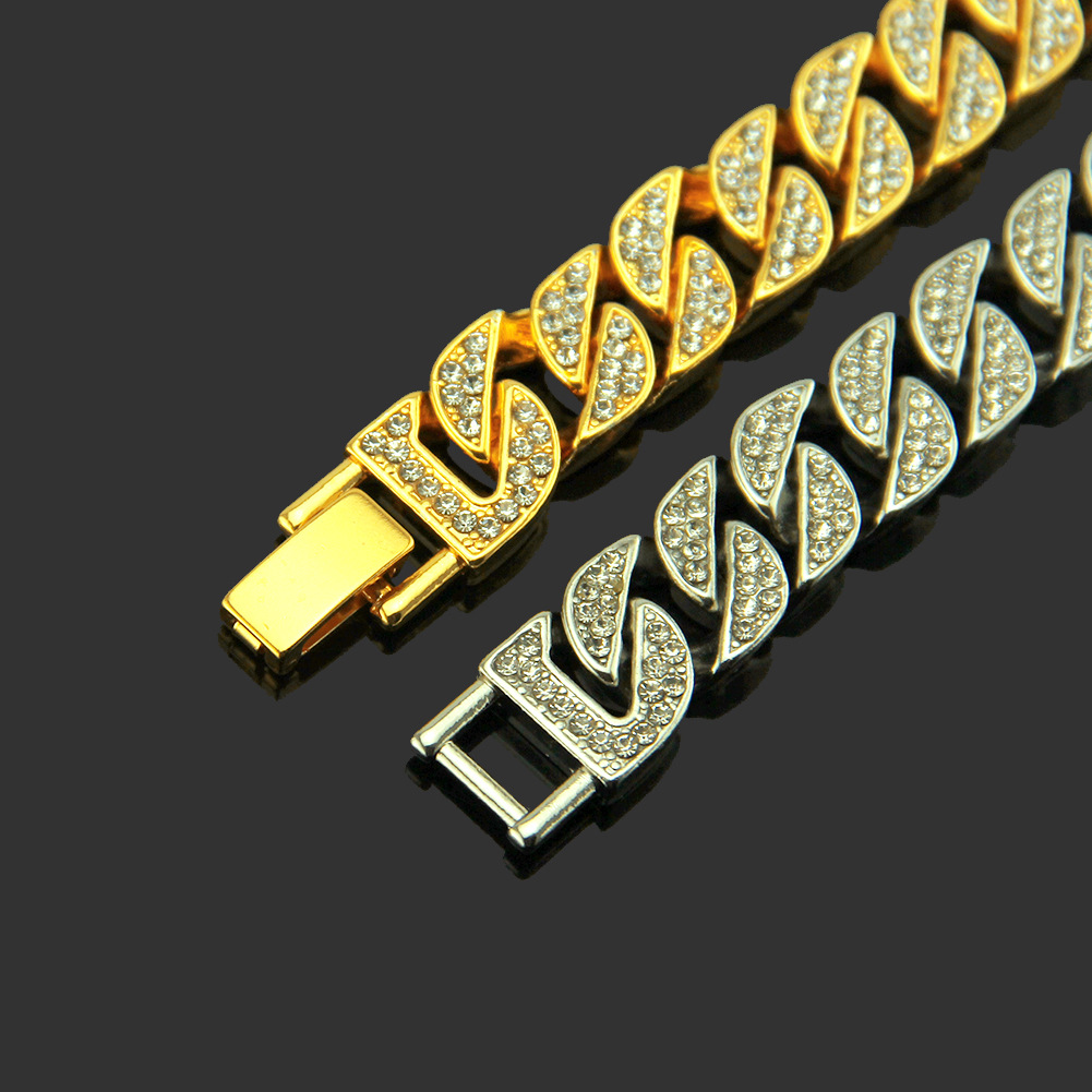 hip-hop jewelry full rhinestone Cuban necklace vacuum plating exaggerated necklace