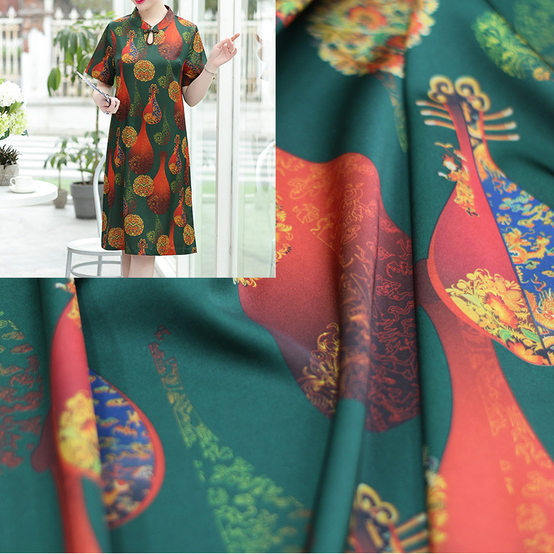 数码印花 时尚仿真丝面料 现货供应 订制花型 香云纱布料缎面底料