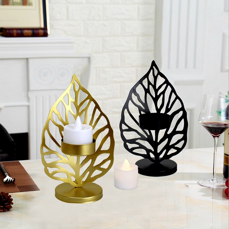 Factory Nordic Wrought Iron Candlestick Golden Base Living Room Table Decoration Minimalist Creative Golden Leaf Crafts