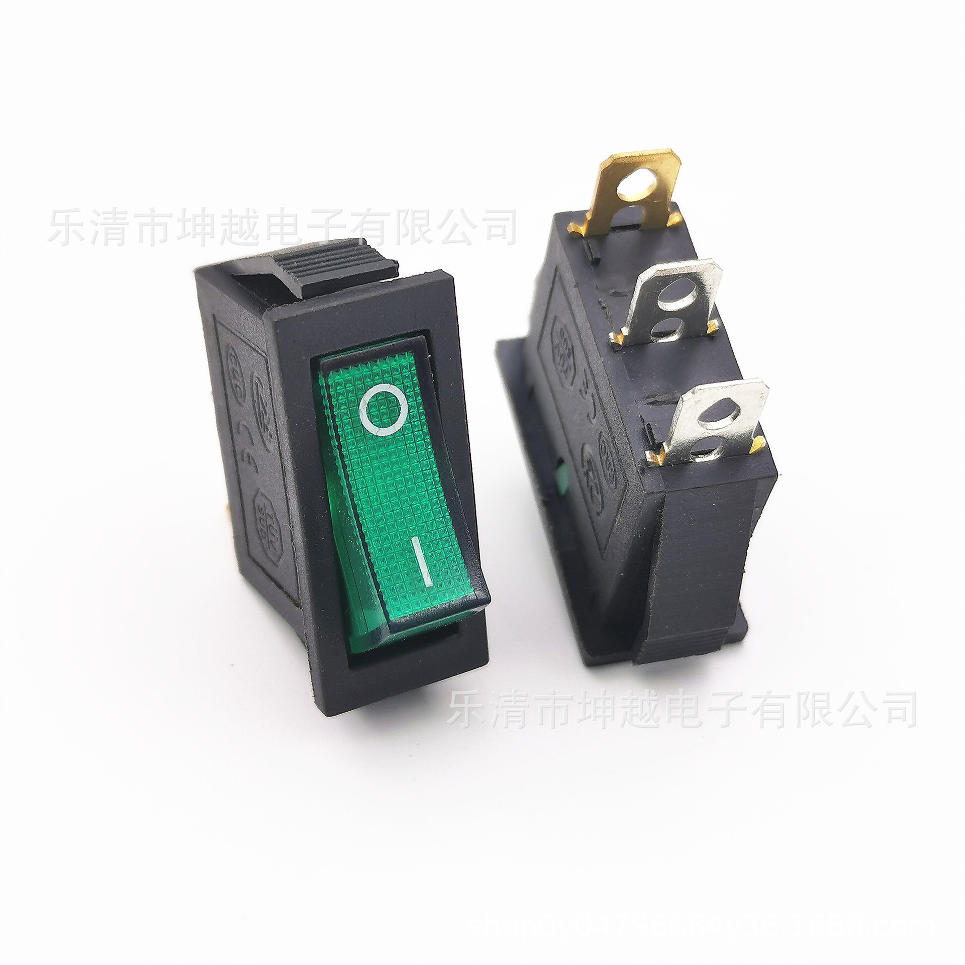 带灯船型开关KCD3 15*31 220V 3脚2黑色透明绿翘板开关