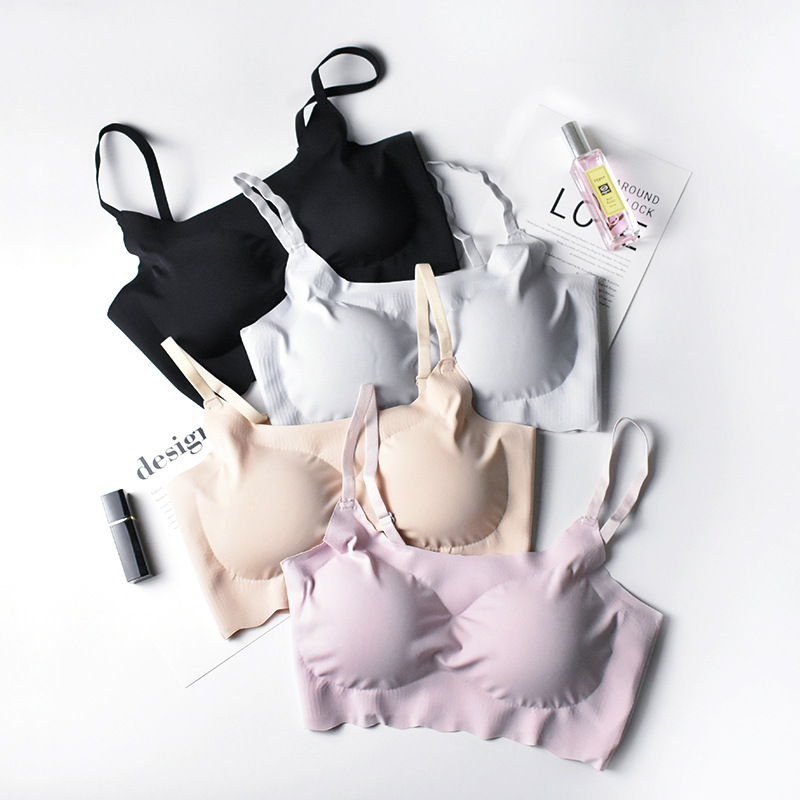 新品日系安心二代纯色无痕抹胸睡眠内衣无钢圈调节带瑜伽运动背心|ms