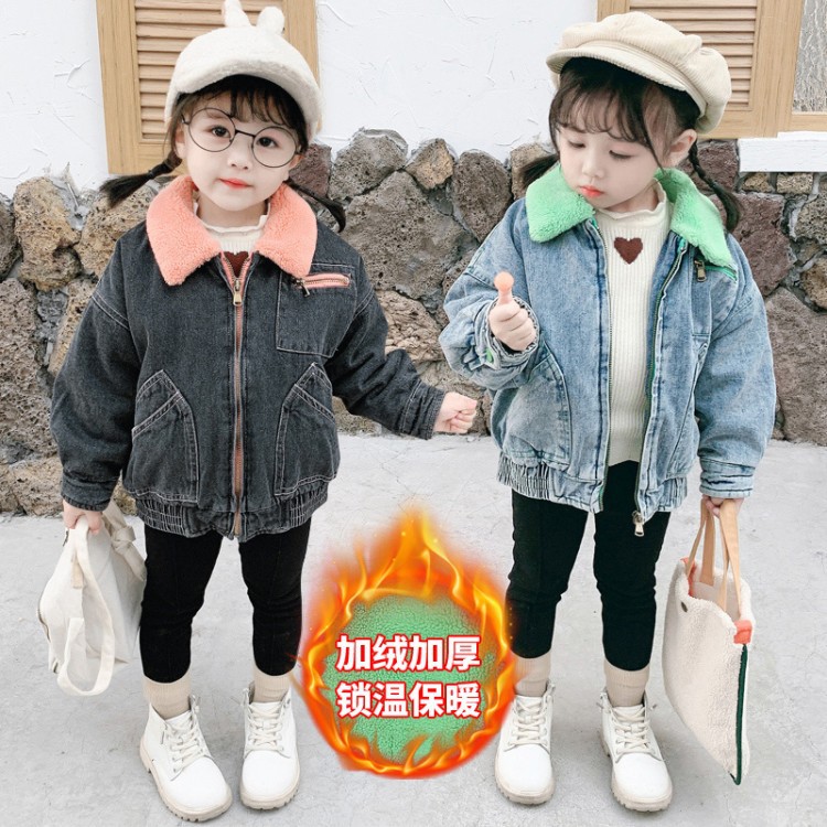 儿童韩版加绒短款加厚牛仔外套 2019冬新款 男女童潮短款牛仔外套|ms