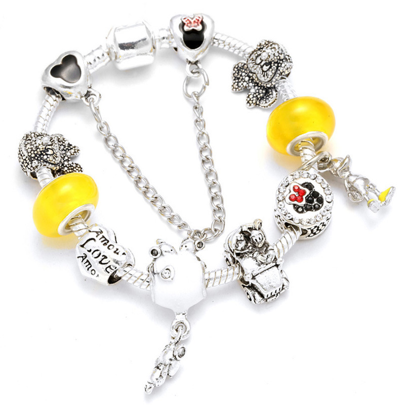 Spot simple alloy silver plated cartoon bracelet DIY charm ladies Mickey Mouse bracelet jewelry