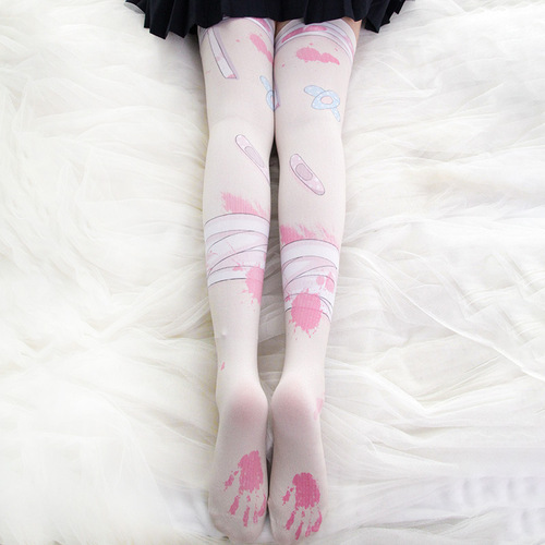 360 degree digital printing leg socks, personalized campus student knee socks, band-aid printed socks wholesale W0675