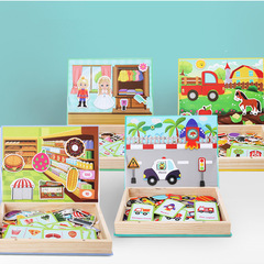 Magnetic Puzzles, Fun Assembly, Gender-Free Fashion Change Magnetic Stickers for Kids and Toddlers, Early Education, Brain Teaser, Wooden Toy