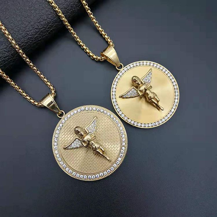 Pendant Jewelry Making Type 1 Piece Titanium Steel Zircon Angel Pendant