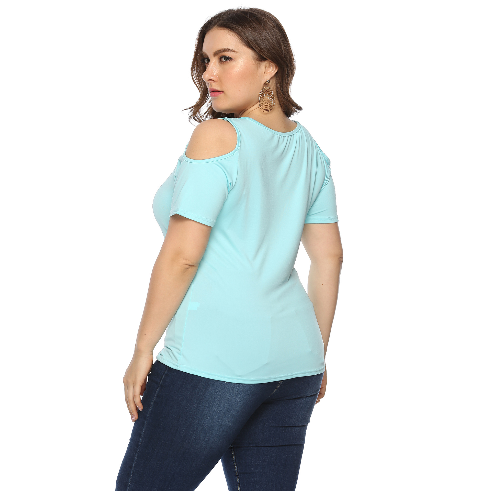 Plus Size Solid Color Simple Round Neck Strapless Short Sleeve T-Shirt NSOY27389