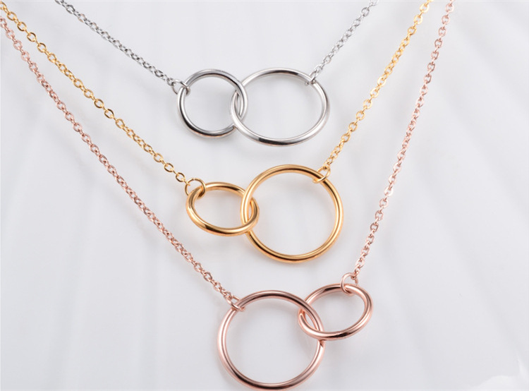 Vacation, Simple Style Style 1 Piece 925 Sterling Silver Double Ring Circle Solid Color 925 Sterling Silver Cable Chain Pendant Necklace Necklace