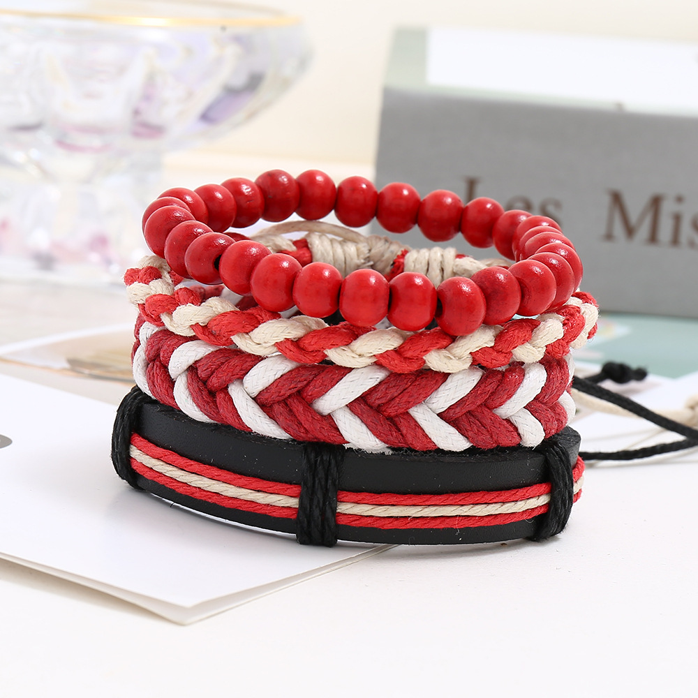 Punk new color wax line weave four sets of girls bracelet simple diy multi-root combination leather 