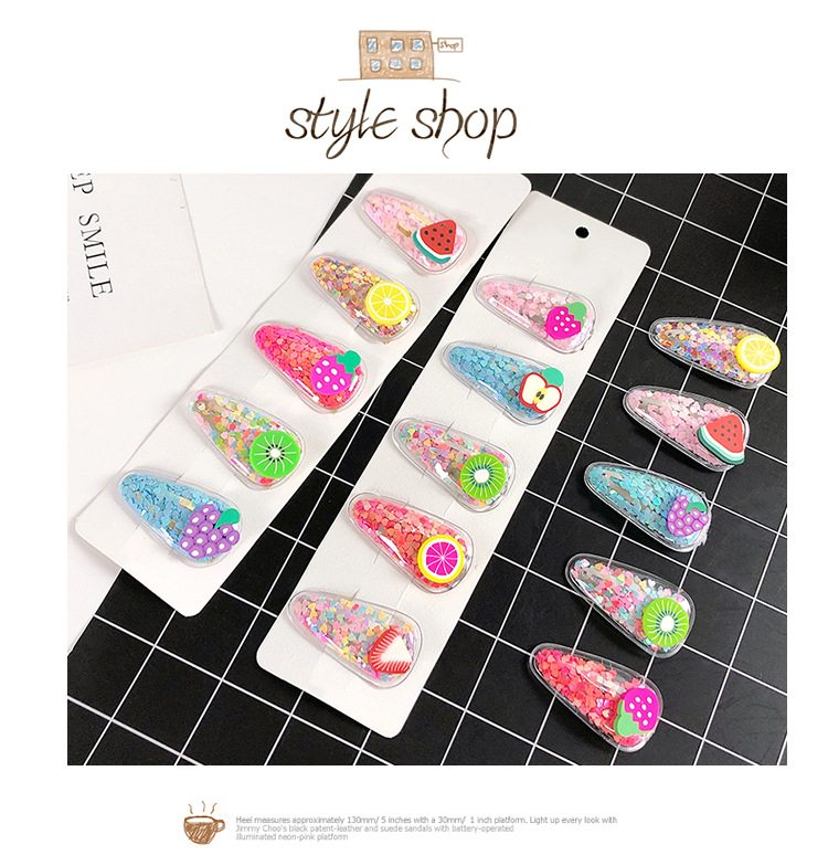 Korean Cute Side Clip Quicksand Fruit Sequin Hair Clip Girl Heart Color Clip Headdress Wholesale Nihaojewelry display picture 8