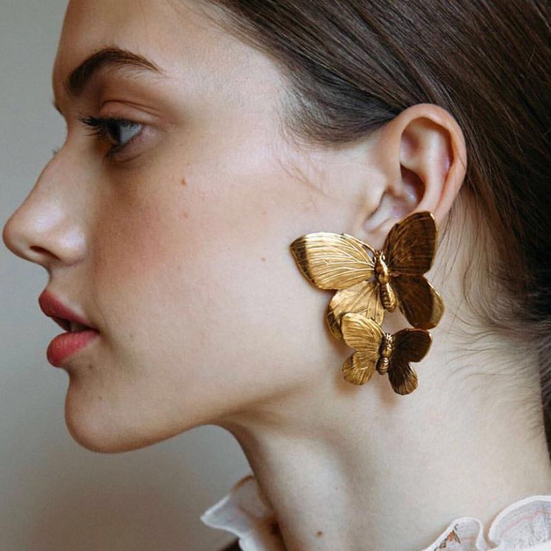 Two butterfly earrings earrings new metallic female euramerican fashion temperament earrings cold wind