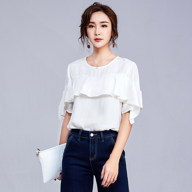 New Lotus Leaf Sleeve Loose Top with Irregular Sleeve Stitching