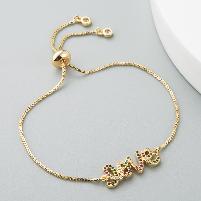 Full Copper Female Bracelet Letter LOVE Inlaid with Color Zircon Bracelet