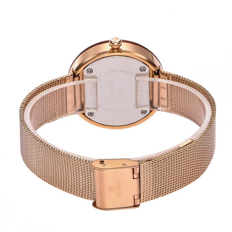 REDEAR防水女表时尚潮流不锈钢间木石英手表日本跨境小三针日历表