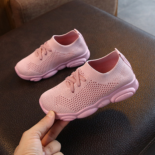 Spring and Autumn Children's Shoes Elastic Socks Shoes Men's and Women's Sports Shoes Medium and Big Children's Dad's Shoes Knitted White Single Shoes