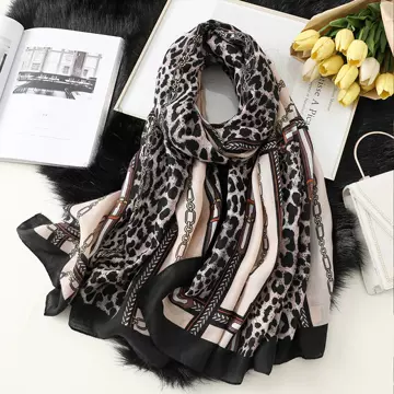 Autumn And Winter Silk Scarf Women's Cotton And Hemp Handle 180 * 90 Super Large Shawl Fashion Leopard Print Scarf Women's Travel Sunscreen Gauze - ShopShipShake