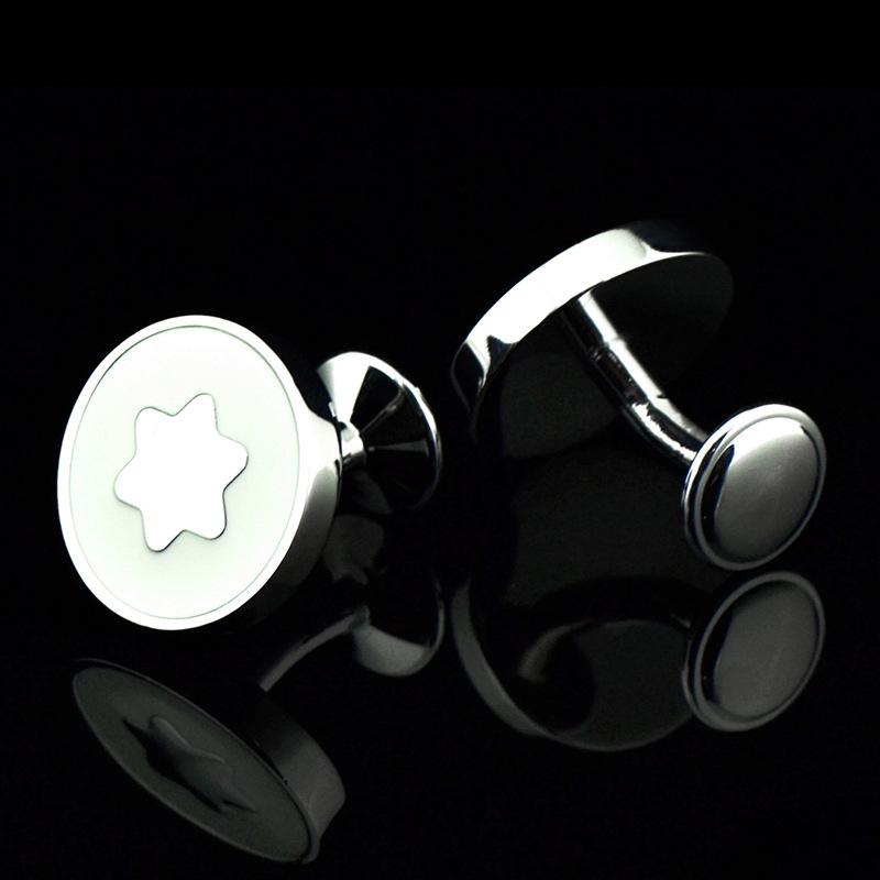 英博白色星星六角星滴胶烤漆造型袖扣法式袖钉384cufflinks950050