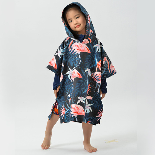 Children's sun protection bathrobe, beach towel, swimming changing clothes, water-absorbent quick-drying clothes, hooded cloak for boys and girls, double-sided velvet bath towel