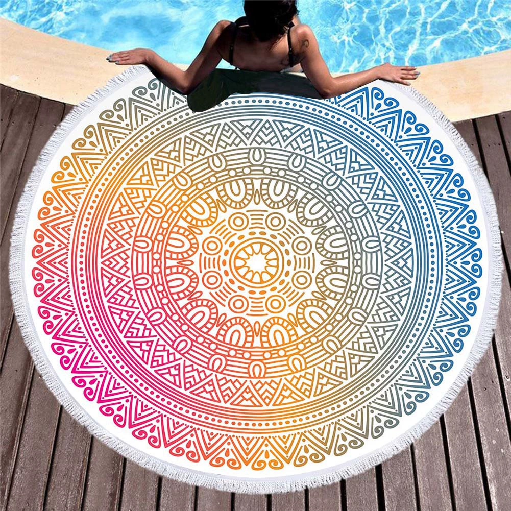Вышитая циновка пляжа Tassel Microfiber пляжного полотенца Mandala европейского и американского печатания 3D цифров круглая