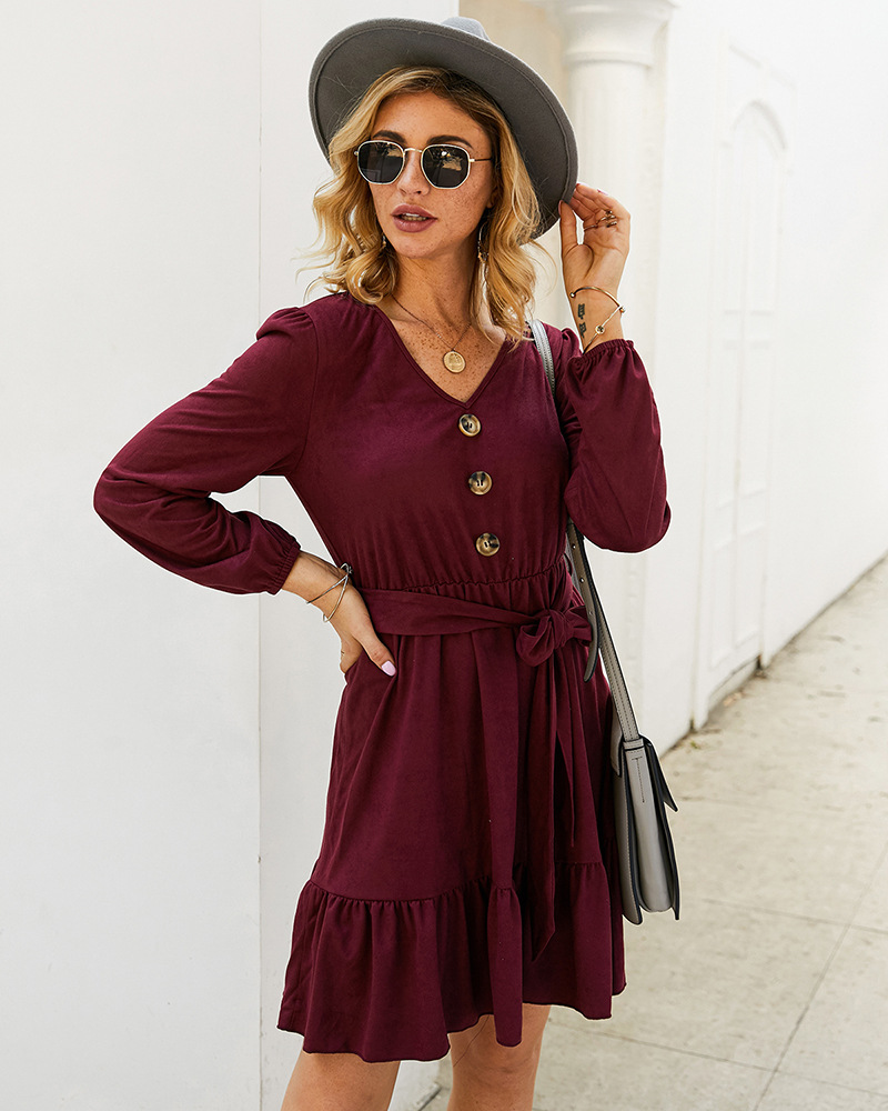 fashion pure color V-neck dress wholesale NSKA1640