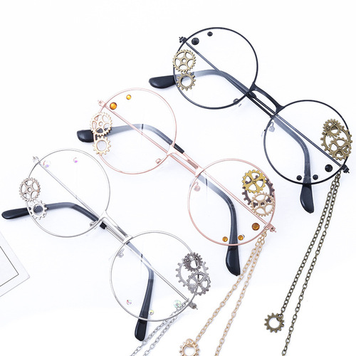 Comic show steampunk glasses frame lolita Harajuku style dark retro gay JK gear peripherals