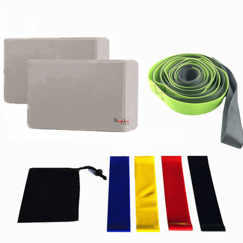 Yoga bricks eight-piece set 12-hole yoga stretch straps one pair of yoga bricks latex tension straps black storage bag cross-border