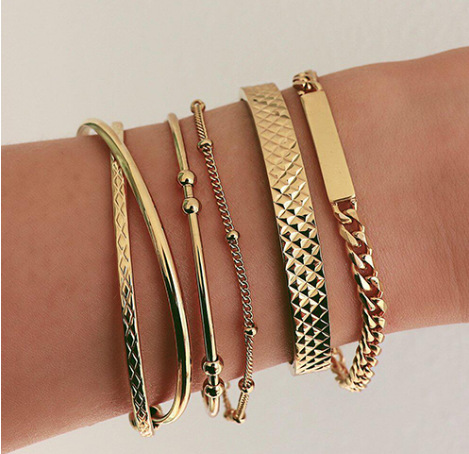 Personalized Retro Metal Water Wave Bracelet Bracelet Set 5 Piece Set wholesales fashion