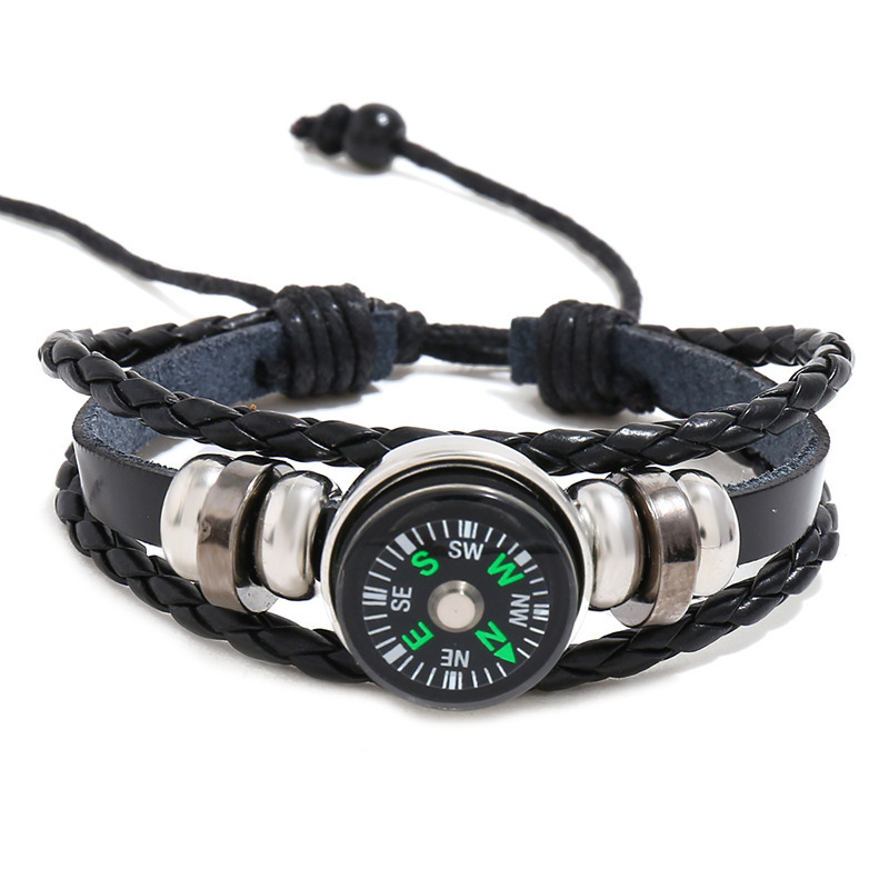 Factory direct men's and women's beaded cowhide bracelet woven outdoor compass leather bracelet jewelry cross-border