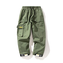 青年男士潮牌宽松直筒裤日系个性非主流阔腿裤网红高腰系带松紧裤