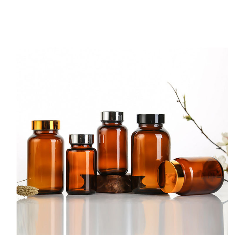 茶色玻璃瓶棕色广口加盖医用小药瓶虫草保健品瓶分装瓶医用玻璃瓶