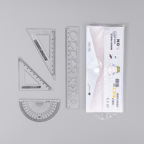 New simple transparent ruler set student four-piece ruler set learning stationery supplies wholesale T