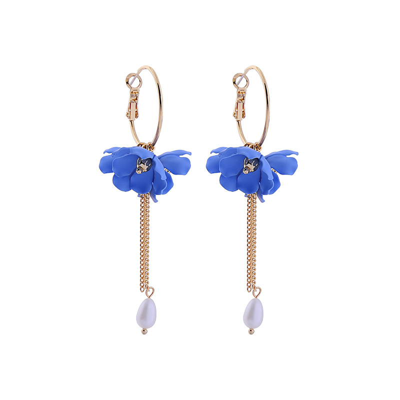 Fashion Pearl Pendant Earrings Wild Long Tassel Flower Earrings Women display picture 9