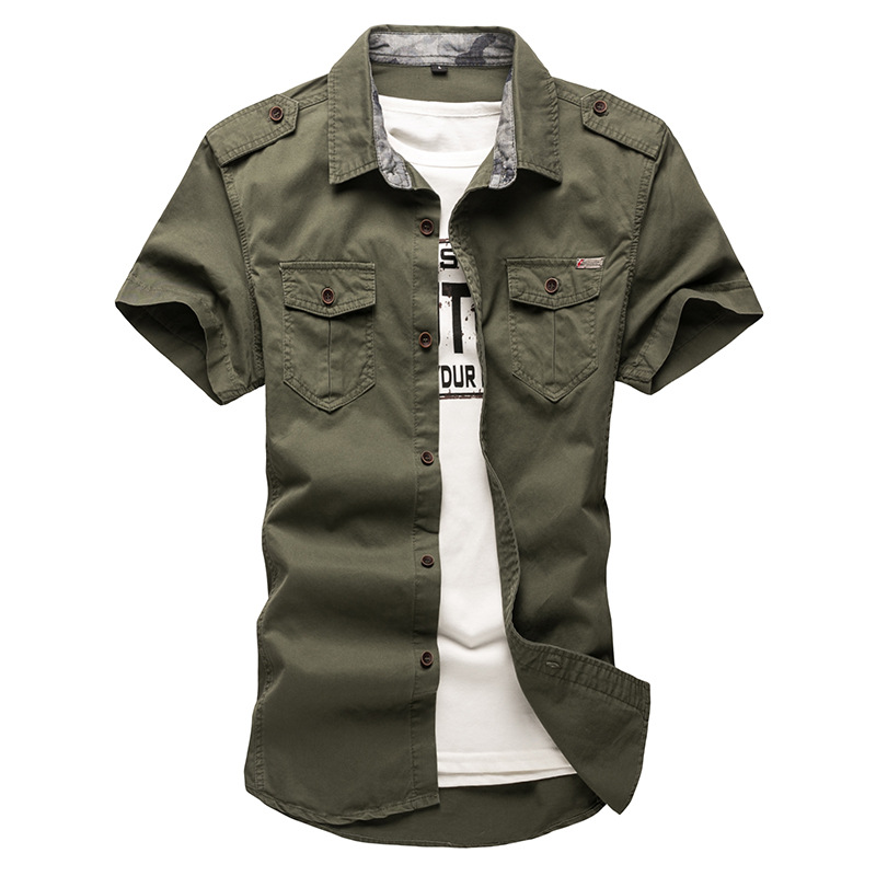 Cross-border Export Summer Men's Lapel Short-sleeved Work Shirt Youth Outdoor Casual Loose Cardigan Shirt
