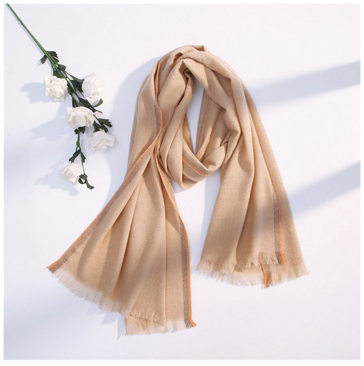 Color Border Scarf Female Autumn And Winter Long Section Thick Couple Students Warm Warm Wild Imitation Wool Scarf Tassel display picture 4