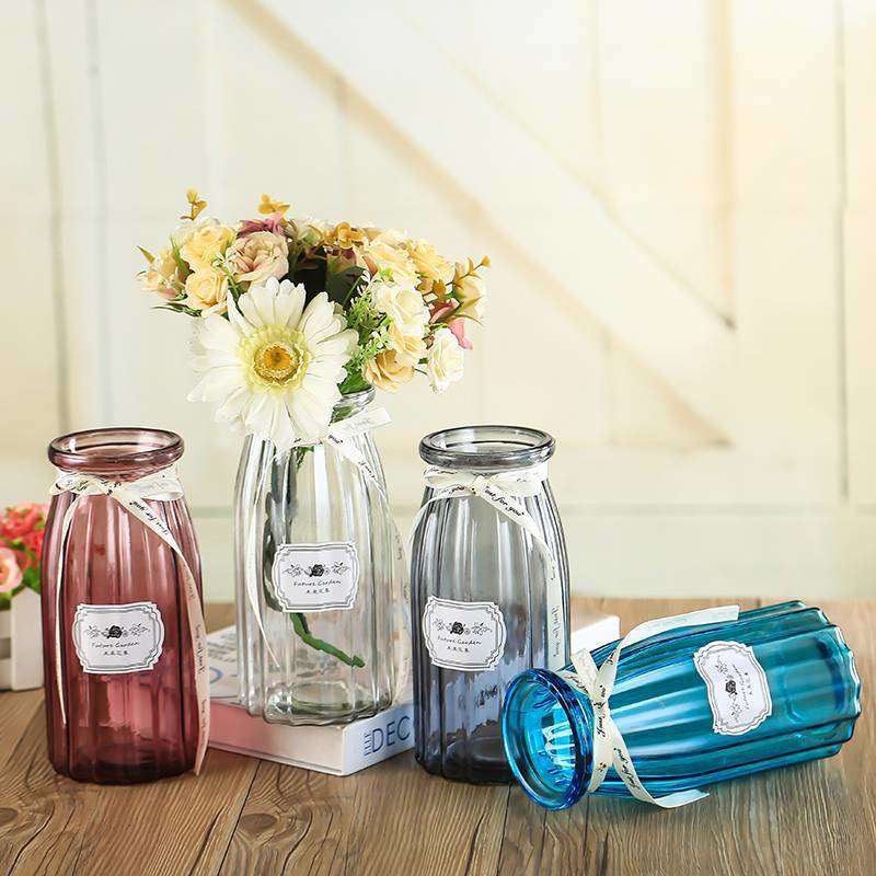 高档竖棱玻璃花瓶透明干花鲜花插花器小清新水培花瓶客厅桌面摆件|ms